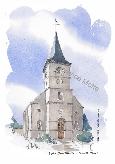Tanville aquarelle église Orne