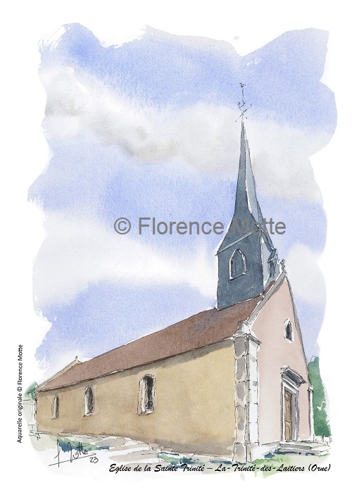 La Trinité des Laitiers, aquarelle église de l'Orne