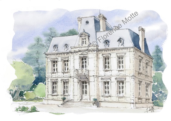 aquarelle d'un petit manoir sur commande