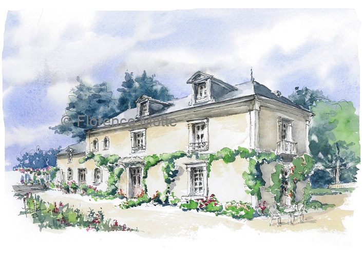 aquarelle d'une maison XVIIIe sur commande