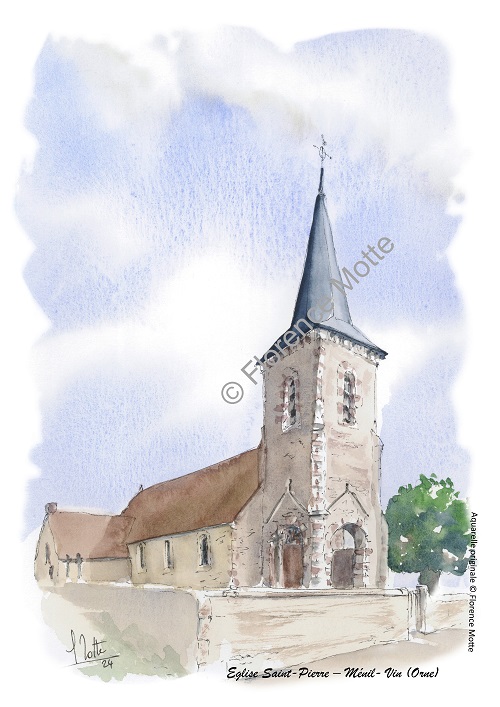 Ménil Vin aquarelle église Orne