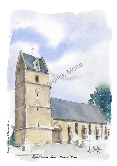 Omméel aquarelle église Orne