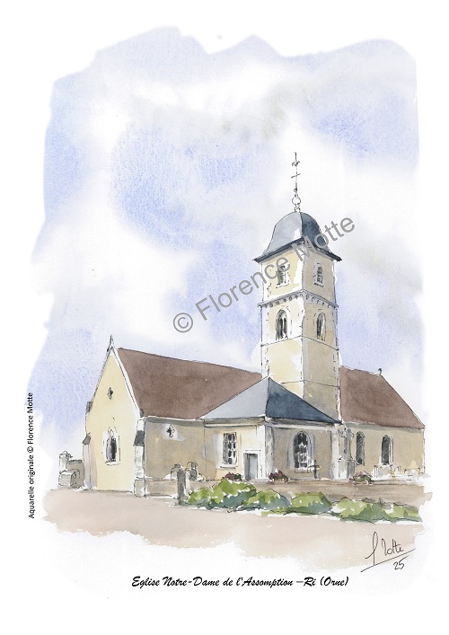 Ri aquarelle église Orne