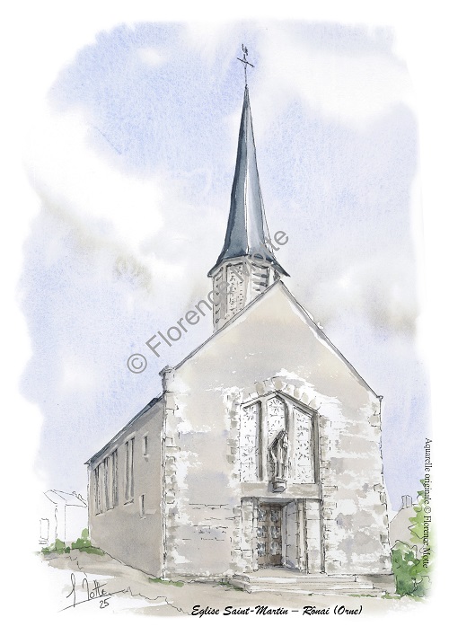 Rônai aquarelle église Orne