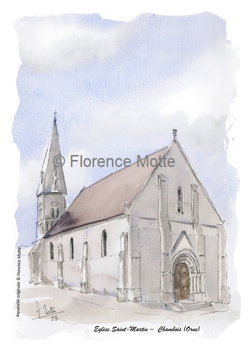chambois aquarelle église Orne