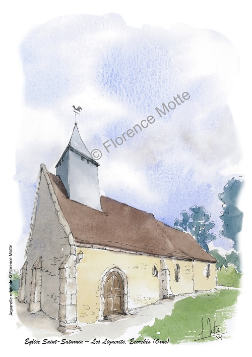 écorches les lignerits aquarelle église Orne