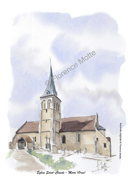 merri aquarelle église Orne