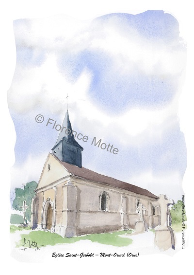 mont ormel aquarelle église Orne