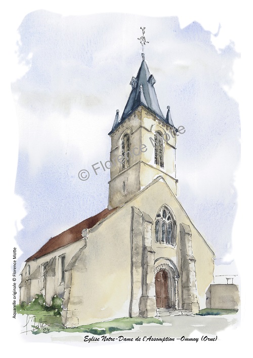 ommoy aquarelle église Orne