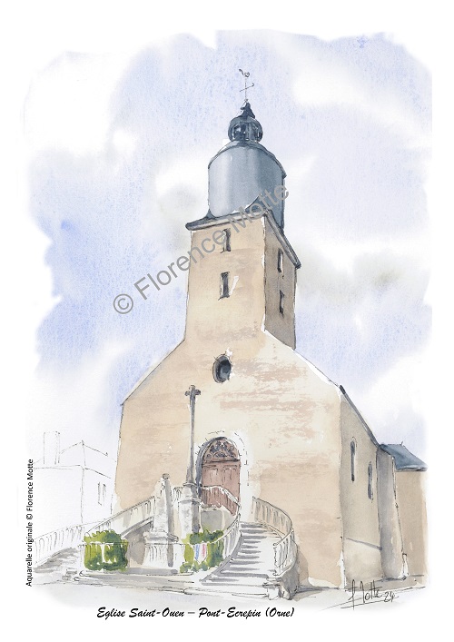 pont écrepin aquarelle église Orne