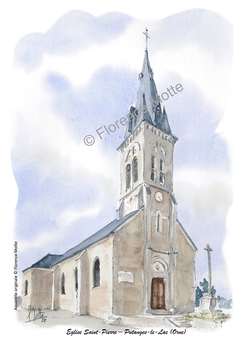 putanges aquarelle église Orne