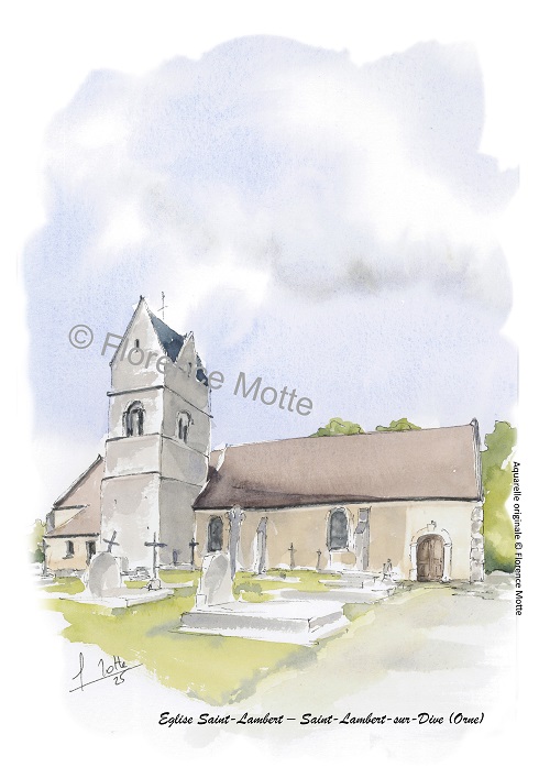 st lambert sur dives aquarelle église Orne