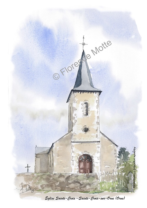 ste croix sur orne aquarelle église Orne