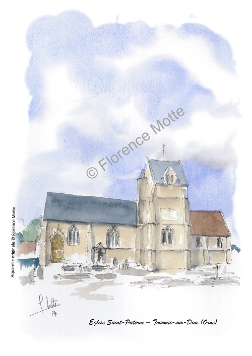 tournai sur dives aquarelle église Orne