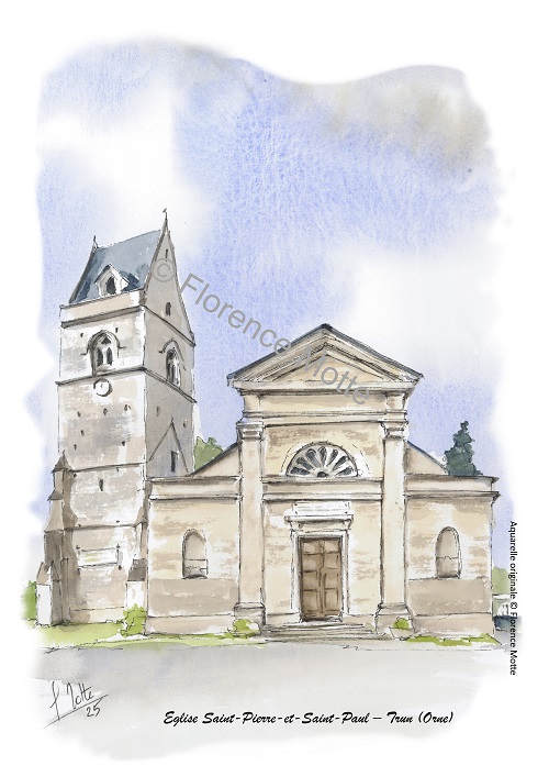 trun aquarelle église Orne